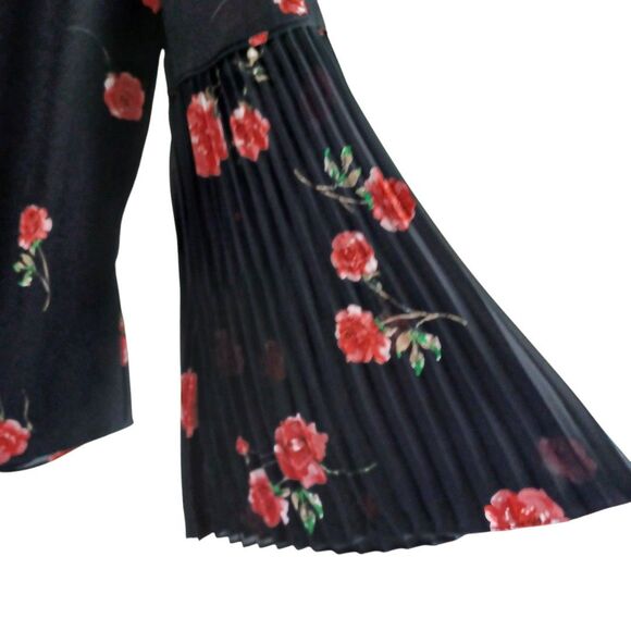 Lauren Ralph Lauren Black Sz L Romantic Cottagecore Boho Floral Bell Sleeve Top - Picture 9 of 10